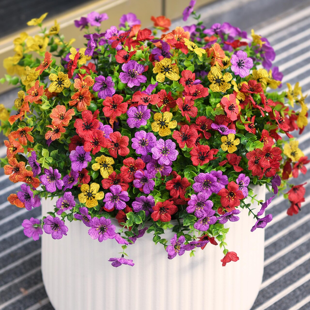 Artificial Flowers for Outdoors Faux Plants Outdoor Fake Flowers Spring Decoration,12 Bundles Faux Silk Colorful Daisy Realistic UV Resistant1for Outside Home Planter Window Porch Patio Yard
